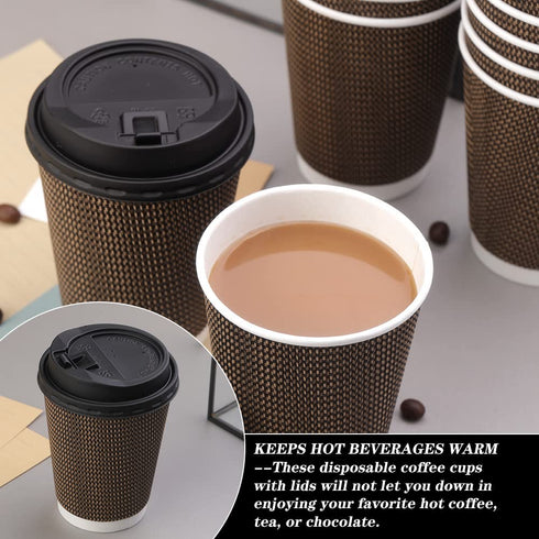 HSSUGI 12 Oz Premium Insulated Ripple Paper Coffee Cups,40 Packs Paper Coffee Cups with Lid,Disposable Paper Cups .To Go Paper Coffee Cups for Drink,Travel,Home and Office