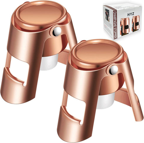 HYZ Champagne Stoppers - Stainless Steel Sparkling Wine Bottle Stopper with Pure Silicone Air Tight Seal - Professional Wine Saver for Champagne?Prosecco and Cava (2Pack Rose Gold)
