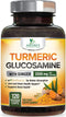 Turmeric Curcumin with Ginger & Glucosamine 2000mg with Black Pepper for Best Absorption, Joint Support, Made in USA, Natural Immune Support, Nature's Turmeric Supplement - 120 Veggie Caps