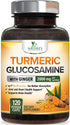 Turmeric Curcumin with Ginger & Glucosamine 2000mg with Black Pepper for Best Absorption, Joint Support, Made in USA, Natural Immune Support, Nature's Turmeric Supplement - 120 Veggie Caps
