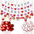 Proposal Decorations for her, I Love You Banner, Merry Me Banner,Valentines Day Decor, 2 Glitter Red Heart Garland, Red Heart Foil Balloon, Confetti Balloons