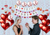 Proposal Decorations for her, I Love You Banner, Merry Me Banner,Valentines Day Decor, 2 Glitter Red Heart Garland, Red Heart Foil Balloon, Confetti Balloons