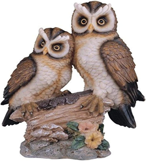 StealStreet Polyresin Tan and Brown Owls Perched On Tree Log Figurine, 6.5"