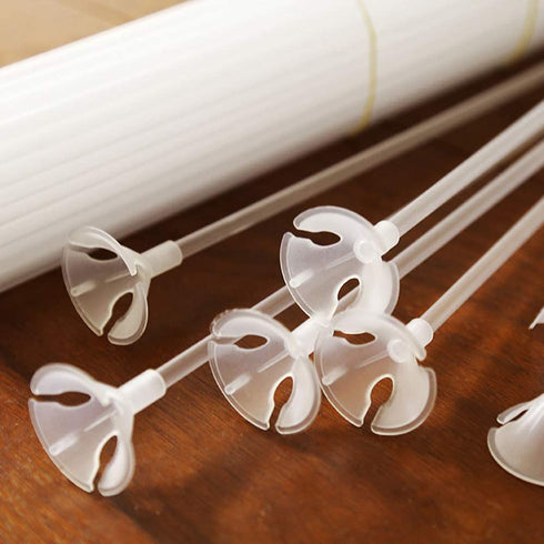 VIDELLY 100 Pieces Balloon Sticks 16inch Bobo Balloons Sticks Clear Plastic Balloon Sticks Holders With Balloon Cups for Party Wedding Birthday Anniversaries Valentines Day Decor Party Supplies
