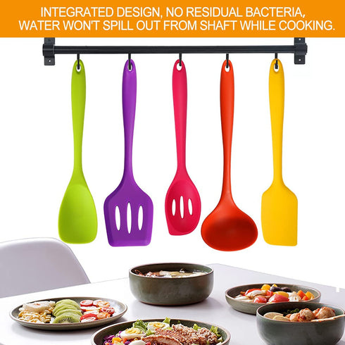 Silicone Utensils For Cooking?DiWoJin Seamless 10 Pcs series Multi colored Kitchen Untensils Set heat Resistant BPA Free, Silicon Spatula Kitchen Utensils
