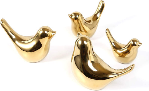 4 Pieces Small Animal Statues Home Decor Modern Style Decorative Ornaments for Living Room, Bedroom, Office Desktop, Cabinets (Golden Bird S&M&L&XL)