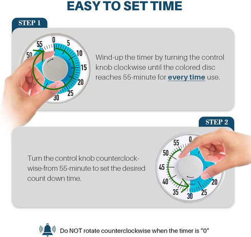 Secura 60-Minute Visual Timer 6-Inch Mechanical Countdown Timers for Teaching, Meeting, Cooking, Working - Timer for Kids with Magnetic Backing, Foldable Legs, Hanging Hole (Blue)