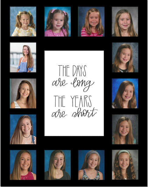 Hope Woodworking School Days Picture Mat with Multiple Openings School Years Photo Collage The Days are Long Picture Mat - No Frame- 2 Pre-School & Kindergarten to 12th Grade, Black