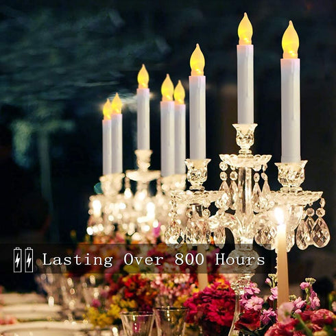 Raycare 12 PCS Battery Operated LED Taper Candles and 24 PCS Batteries (Last up to 800 Hours), Flameless Taper Candles with Flickering Warm White Light