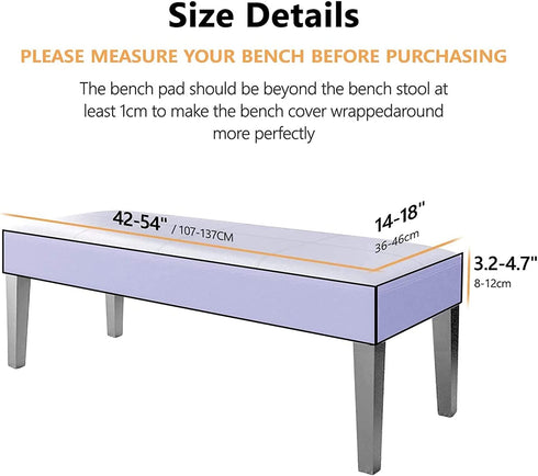 Dining Room Bench Covers Stretch Spandex Upholstered Bench Slipcover Thicker Printed Non Slip with Security Straps Rectangular Bench Protector for Bedroom Living Room,Dark Gray