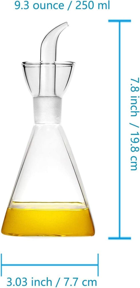 HAIZEEN 9 oz / 250 ml Clear Glass Olive Oil Dispenser Bottle - Oil & Vinegar Cruet with Pourers and NO Funnel Needed - Olive Oil Carafe Decanter for Kitchen and BBQ