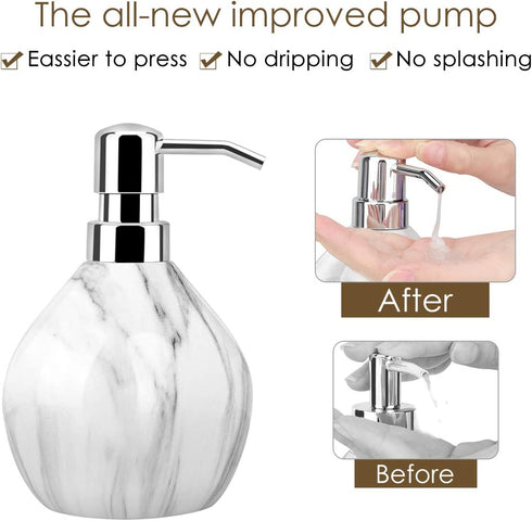 Luxspire Hand Soap Dispenser, 15.2 oz Countertop Hand Lotion Pump Bottles, Lotion Container, Refillable Liquid Hand Soap Jar, Resin Shower Dispensers for Bathroom, Kitchen - White Marble