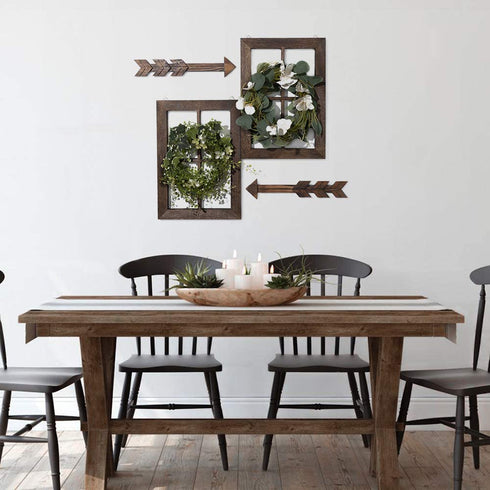 TIMEYARD Farmhouse Wall Decor Window Frame, Wooden Window Pane with Arrows Decor, Rustic Wall Art for Entryways, Living Room, Dining Room, Bedroom, Bathroom, 13in L x 2.2in W, Dark Brown, 2set