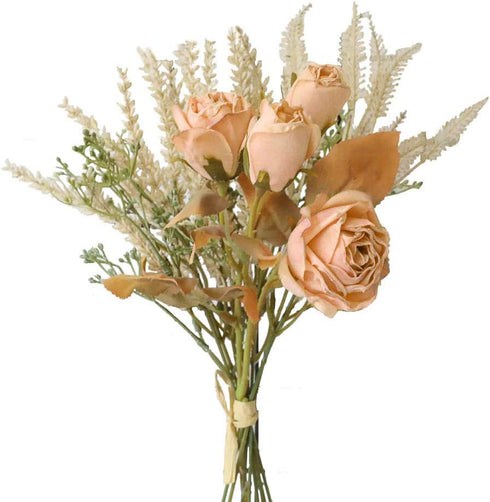 Artificial Dried Flowers Fake Silk Rose Flower Arrangements 2 Packs of Plastic Wheat Ears Bouquet Decor Home Decoration Centerpieces (Champagne)