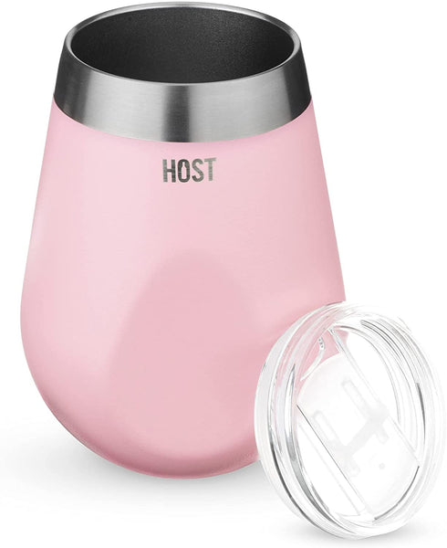 HOST REVIVE Travel Vacuum Insulated Wine and Drink Tumbler with Lid Stainless Steel, 10 oz, Pink