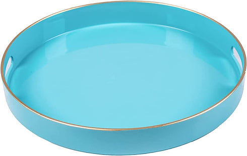 MAONAME 13" Round Tray, Blue Serving Tray with Handles, Modern Decorative Tray for Coffee Table, Plastic Ottoman Tray for Ottoman, Bathroom, Decor