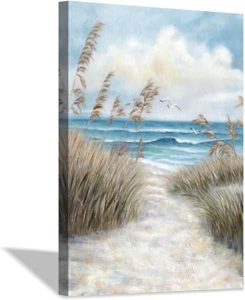 Hardy Gallery Seascape Canvas Abstract Wall Art: Beach Path Artwork to The Sea Abstract Coastal Artwork Painting for Bedroom (36'' x 24'' x 1 Panel)