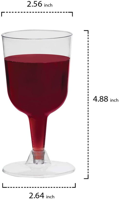 Party Essentials Disposable Hard Plastic Two Pieces Wine Glasses, 40-Count, 5.5-Ounce, Clear