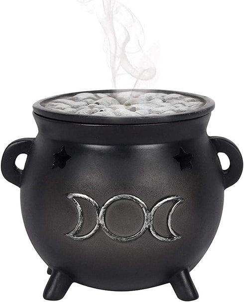Green Tree Triple Moon Cauldron Incense Holder