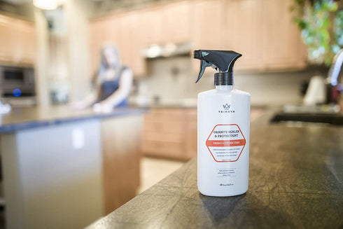 Granite Sealer & Protector Best Stone Polish, Protectant & Care Product Easy Maintenance for Clean Countertop Surface, Marble, Tile No Streaks, Stains, Haze, or Spots - 18 OZ - TriNova