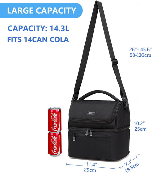 Lunch Bag,VASCHY Insulated Lunch Box Leak-proof Cooler Bag in Dual Compartment Lunch Tote for Men,Women,14 Cans