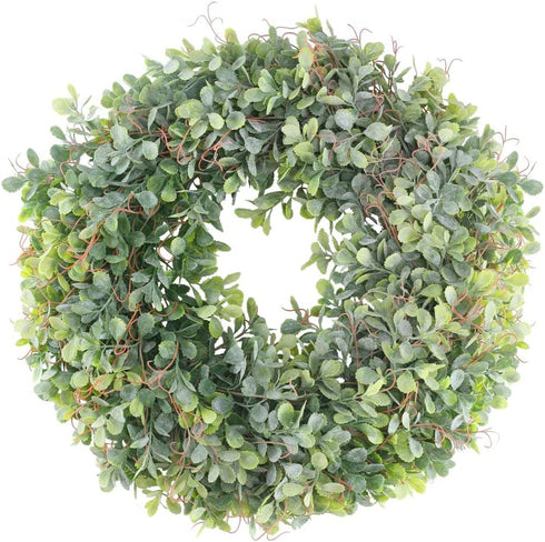 MHMJON Artificial Boxwood Wreath 18" Front Door Winter Wreath Outdoor Fake Greenery Wreath for Farmhouse Wall Window Home Office Wedding Party Decorations