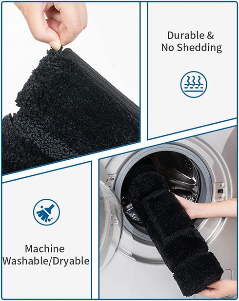 MontVoo Bath Mat Rug- Luxury Soft Absorbent Plush Microfiber Black Bathroom Rugs Mats Non Slip Washable Bath Mats Rugs for Bathroom Floor Sink Tub Shower Rug Bathmat 16?x24?