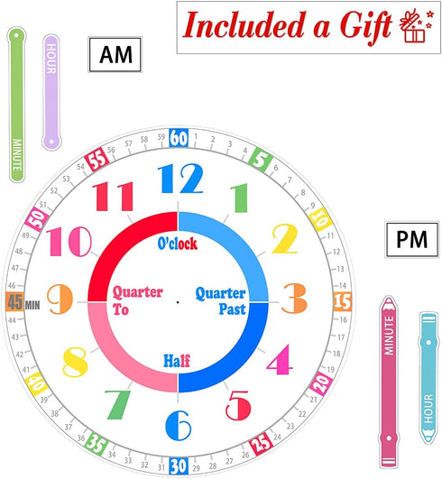 Telling Time Teaching Wall Clock, Silent Movement, Educational Wall Clock, Makes Kids Learning Time Faster and Fun. Its Perfect for Parents and Teachers, Decorate Kids Bedroom or Classroom,Purple