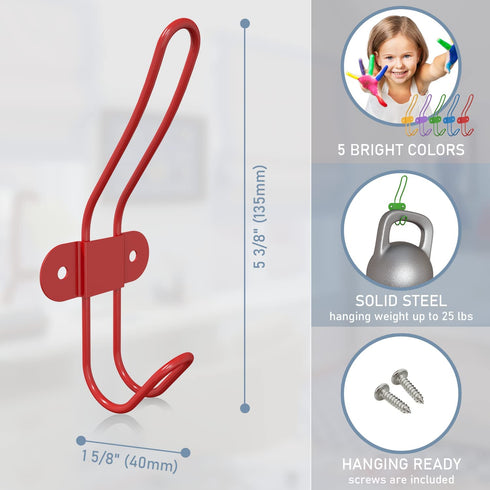 Tibres - Kids Wall Coat Hooks for Girls and Boys for Jackets Clothes Hats Backpacks Robes and Towels - Children Colorful Wall Mounted Hanger Hooks for Use in Nursery Bedroom and Bathroom - Set of 10