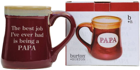 Papa Best Job Ever Porcelain Burgundy Coffee Tea Mug Cup 18oz Gift Box