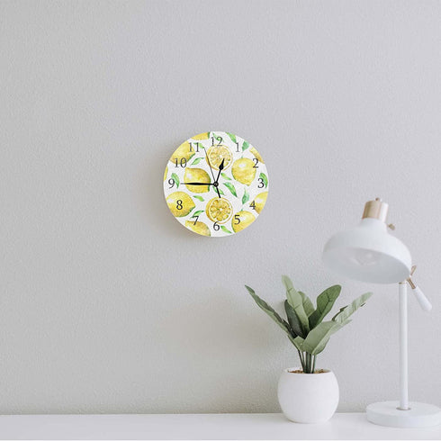 ATEDEANEI Silent Decorative Wall Clock Lemon Wooden 10 Inch Wall Decor Arabic Numerals for Bedroom Living Room Kitchen Bathroom