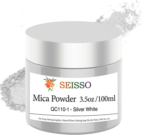Mica Powder for Epoxy Resin, 100g Pearl Silver White Premium Slime Pigment, Upgrade Color Pigment for Soap, Paint, Nail Art, Bath Bomb (3.52oz)