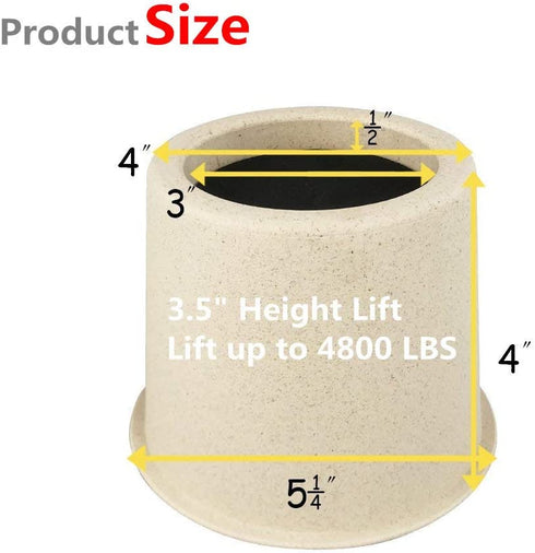 aspeike 4 Inch Round Bed and Furniture Risers 4 Pcs, Made of Bamboo and Wood Fiber Bed Lifts, Lifts Up to 1760 LBs, More Durable Sturdy and Eco-Friendly, Couch Sofa or Table Risers, Beige