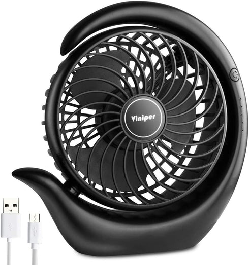 viniper Battery Operated Fan, Small Desk Fan : 3 Speeds & 8-24 Hours Longer Working, 180° Rotation, Optimised Portable USB Rechargeable Fan , Small but Mighty, for Home/Office (6.2 inch, Black)