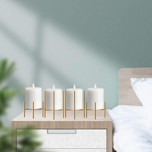 Jiyimi Christmas Gold Geometric Candle Holders Set of 4 for Table Centerpiece Metal Iron Fireplace Candelabras Candlestick Centerpieces Straight Triangle Stands for Pillar Candles Floor