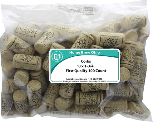 #8 x 1-3/4 First Quality Straight Wine Corks 100/Bag