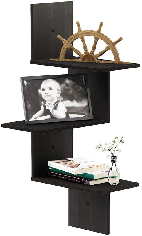 Furinno Rossi Wall Mounted Shelves, 3-Tier Rectangle, Espresso/Black
