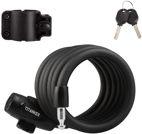 Titanker Bike Lock, Bike Locks Cable Lock Coiled Secure Keys Bike Cable Lock with Mounting Bracket, 1/2 Inch Diameter