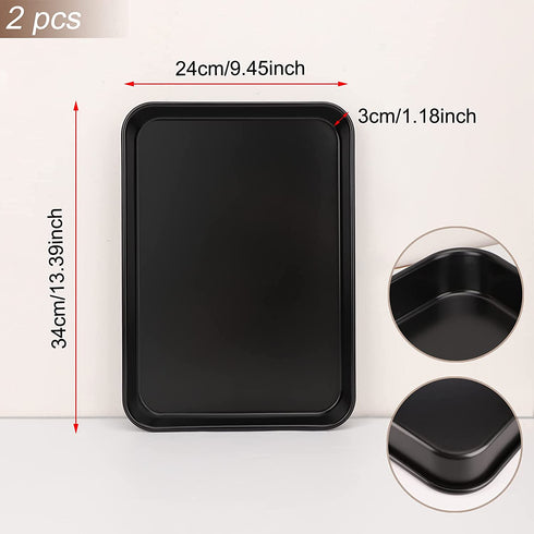 Suice 13 x 9.5 Inch Quarter Sheet Pan 2 Pcs, 1-inch Deep Non-stick Carbon Steel Rectangle Baking Sheets Cookie Pan Easy Bake Oven Trays for Cooking, Home Kitchen, Bakery, Desserts, Cake - Black