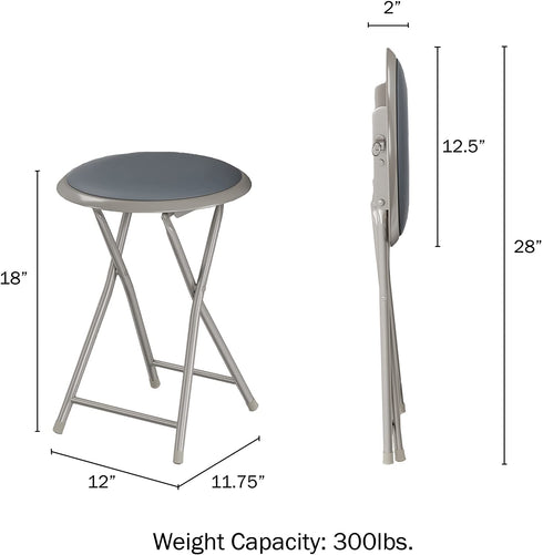 Folding Bar Stools Heavy-Duty 18-Inch Stool with 300lb Capacity and Padded Seats for Dorm, Recreation or Game Room by Lavish Home (Gray)