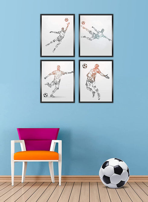 Soccer Geometric Wall Art Prints - Particle Silhouette Set of 4 (8x10) Poster Photos - Man Cave- Bedroom Decor