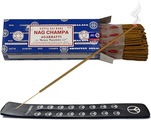 TRUMIRI Incense Stick Holder Bundle with Satya Sai Baba Nagchampa 250g Incense Sticks - Pack of 1 (Approx 250 Sticks)