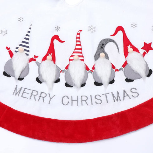 GMOEGEFT Christmas Tree Skirt 48 Inches Gnomes Tomte Applique White Velvet with Red Home Indoor Decorations for Xmas Holiday (48 inch)
