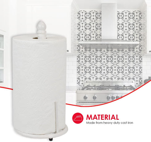 Home Basics Lattice Collection Cast Iron Paper Towel Holder (White)