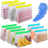 10 Pack Reusable Food Storage Bags & 6 Pack Silicone Stretch Lids Leakproof Silicone Stand Up Food Bags Extra Thick Food Grade BPA Free Freezer Bags for Lunch Sandwich Snack Meat Fruit