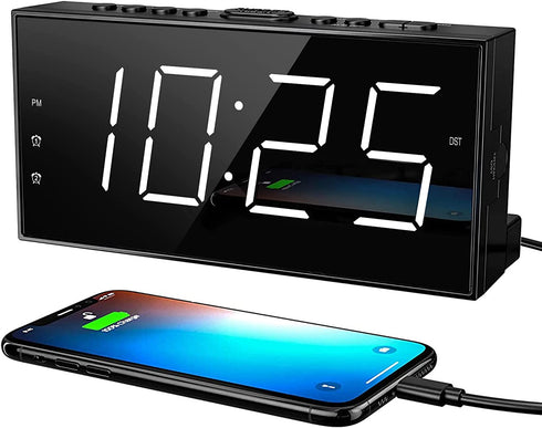 Digital Alarm Clock with USB Charger for Bedroom, 7" Large Display Bedside Clock with Battery Backup, Dual Alarm, Dimming Mode, Loud Alarm Clock for Heavy Sleeper, Bedroom Living Room Office Decor