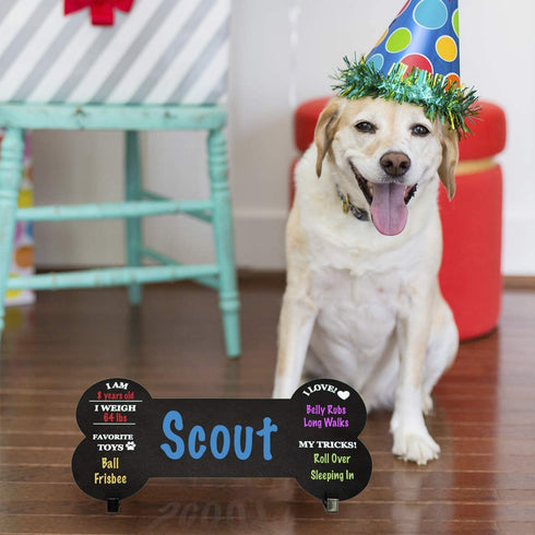 Ollypop Dog Milestone Chalkboard Sign - Birthday Photo Double Sided Reusable Keepsake Message with Stands for Adoptions, Birthday Parties, Holiday, Celebrations