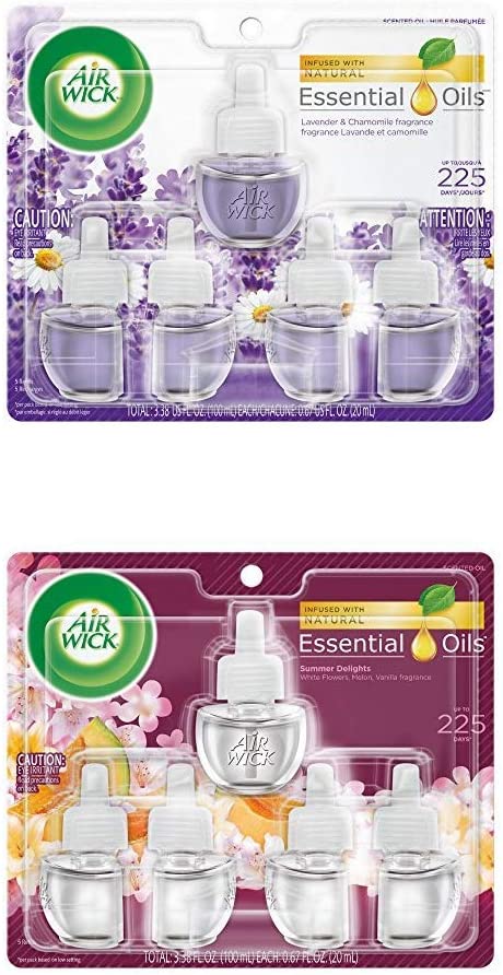 Air Wick Plug in Scented Oil 5 Refills, Lavender & Chamomile and Summer Delights, (5x0.67oz), Essential Oils, Air Freshener