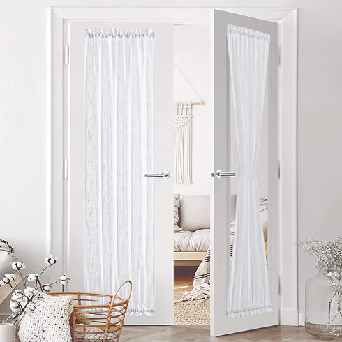 Window Treatments for French Doors - Linen Texture Semi Sheer Privacy Sidelight Panels Glass Door Curtains for Entry Door Front Door Foyer Window Blinds, 2 Free Ropes, 2 Panels, 30" x 72", White