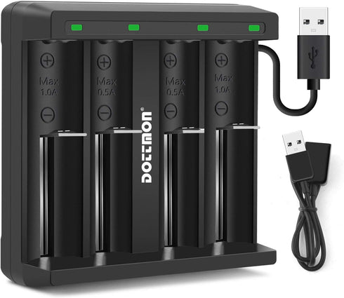 Dottmon LED 4-Slots Intelligent Universal Battery Charger for 3.6V/3.7V Li-ion 10440 14500 14650 16340 17670 18500 18650 18700 22650 20700 21700 22700 25500 26650 26700 Batteries